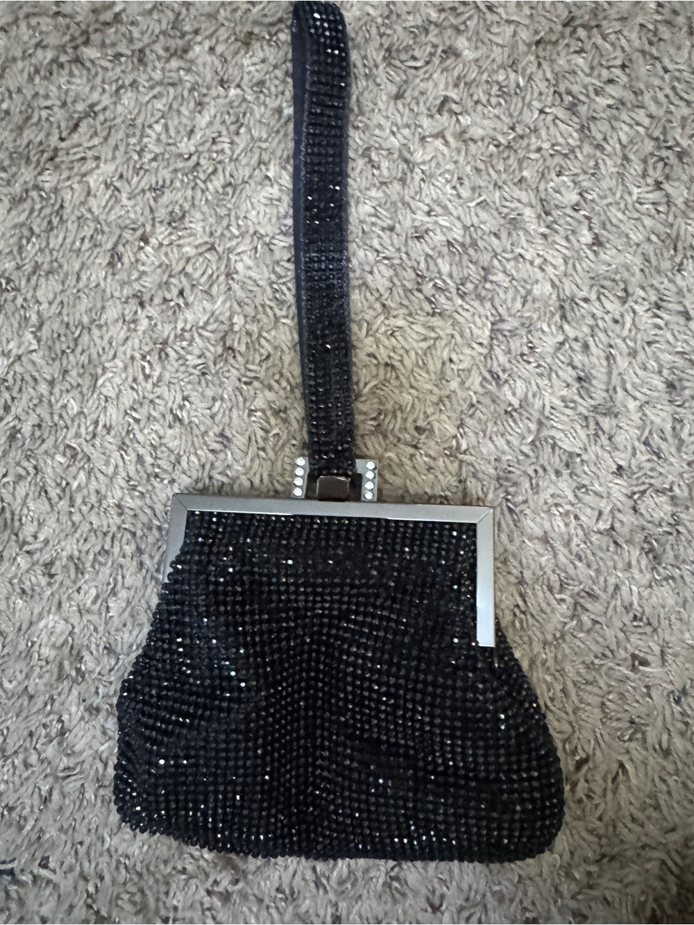 Black Beaded Evening Wristlet Bag